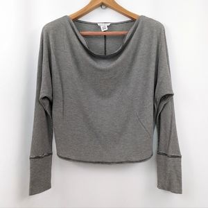 For The Republic Top Draped Scoop Neck Striped Wide Cuffs Stretchy Knit Gray M